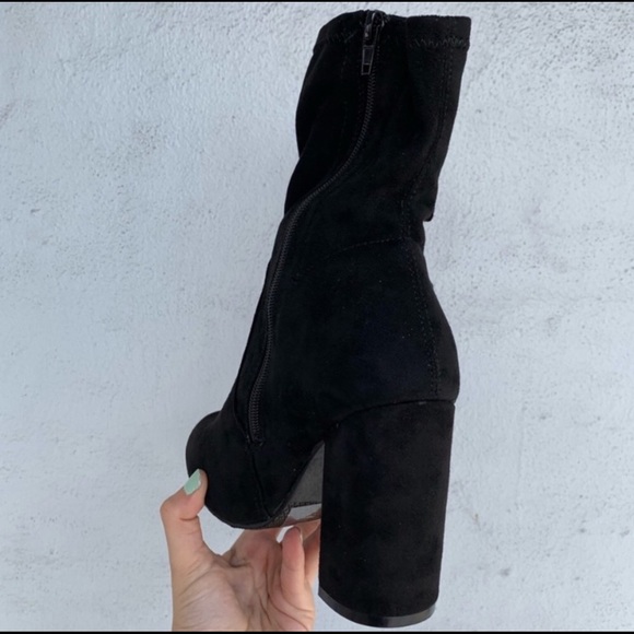 BLACK FAUX SUEDE FLORAL BOOTIE BOOTS - Picture 4 of 8